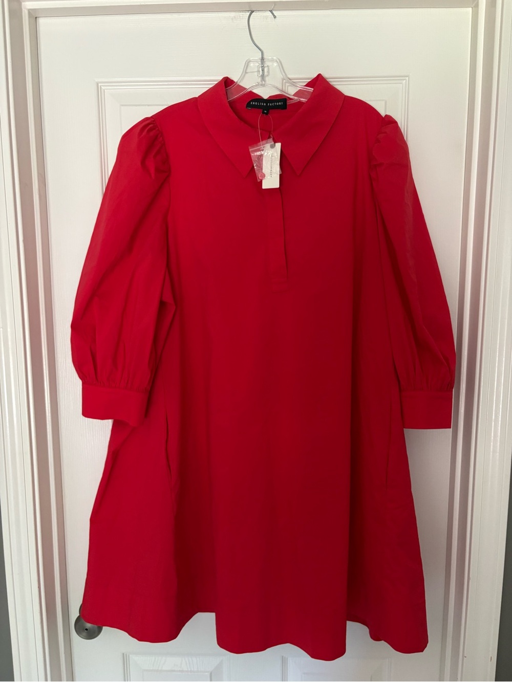 English Factory Puff Sleeve Collared Button Down Mini Dress Size 1X NWT